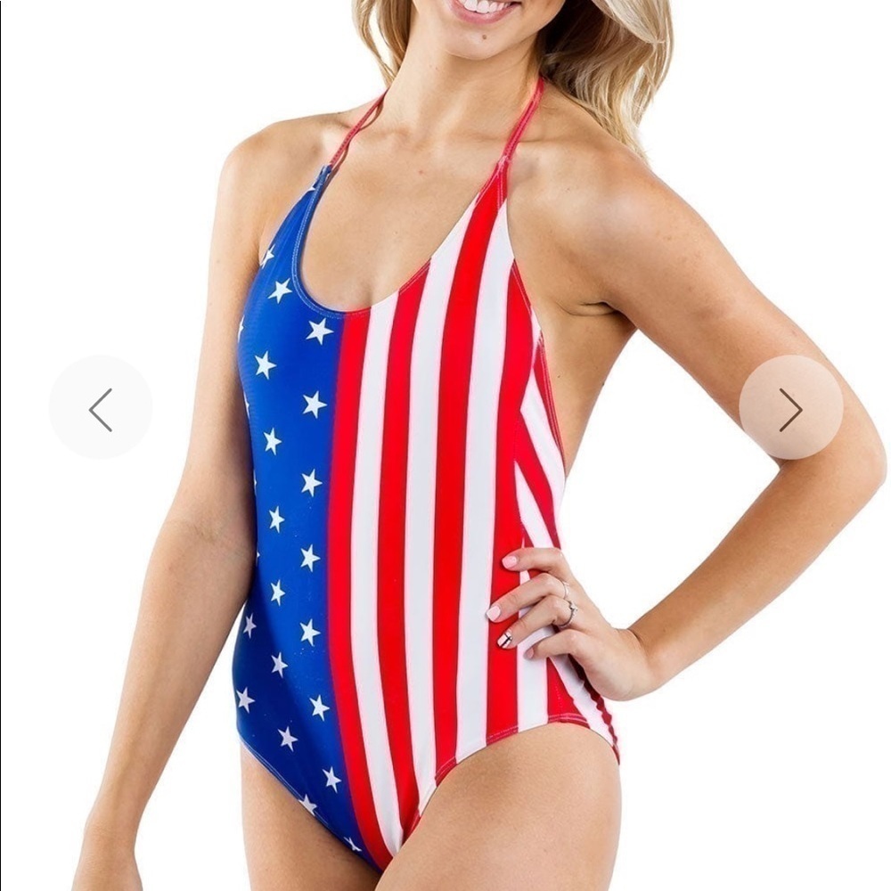Tipsy Elves Woman’s American Flag One Piece Swimsuit XL 4th of July Swimsuit